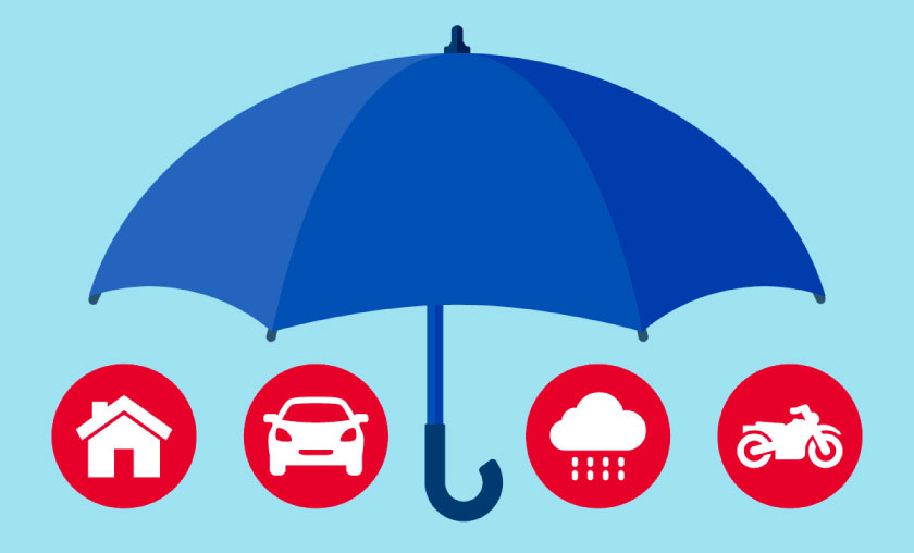 Umbrella insurance diagram showing home, auto, life, etc.